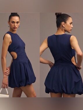 Anthropologie Mave Navy Cutout Bubble-Hem Mini Dress